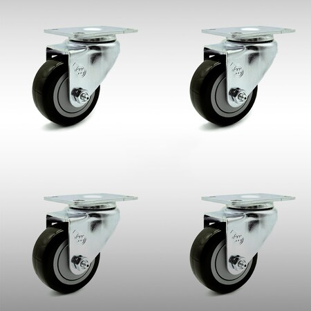 Service Caster 3 Inch SS Black Polyurethane Wheel Swivel Top Plate Caster Set SCC-SS20S314-PPUB-BLK-4